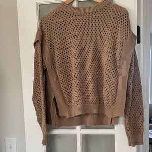 Wishlist Open-Knit Crewneck Sweater in Tan